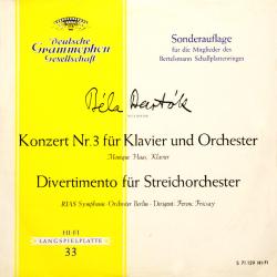 BARTOK Konzert Nr. 3 Für Klavier Und Orchester / Divertimento Für Streichorchester Виниловая пластинка 